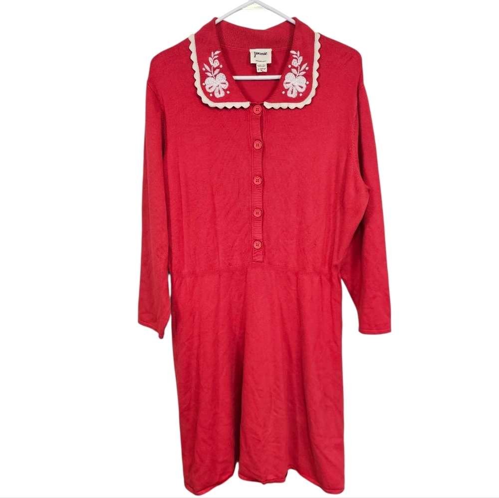 Joanie Bentia Vintage Inspired Floral Embroidered Collar Knitted Dress